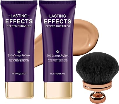 Long-Lasting Body Coverage Perfector, All-Over Complexion Perfector with Extra Large Body Makeup Brush, Tattoo Coverage Waterproof, Leg and Body Scar Coverage Makeup Brown-2PC