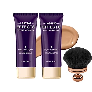 Long-Lasting Body Coverage Perfector All-Over Complexion Perfector with Extra Large Body Makeup Brush Tattoo Cover Waterproof Leg and Body Scar Cover Makeup (Brown 2 Pieces)