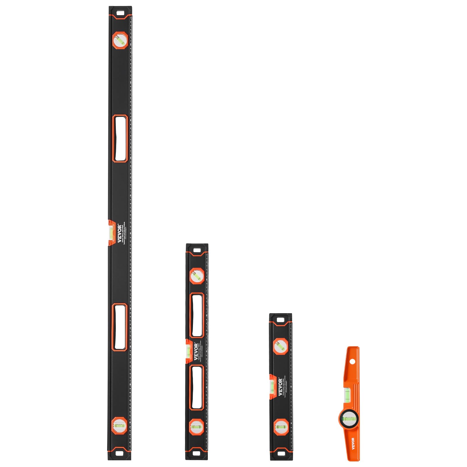 VEVOR 4-teiliges Torpedo-Wasserwaagen-Set, 120/60/40/25cm alle magnetischen Wasserwaagen, Libellen-Lineal für 45/90/180 Grad, magnetisches Kasten-Werkzeug aus Aluminiumlegierung