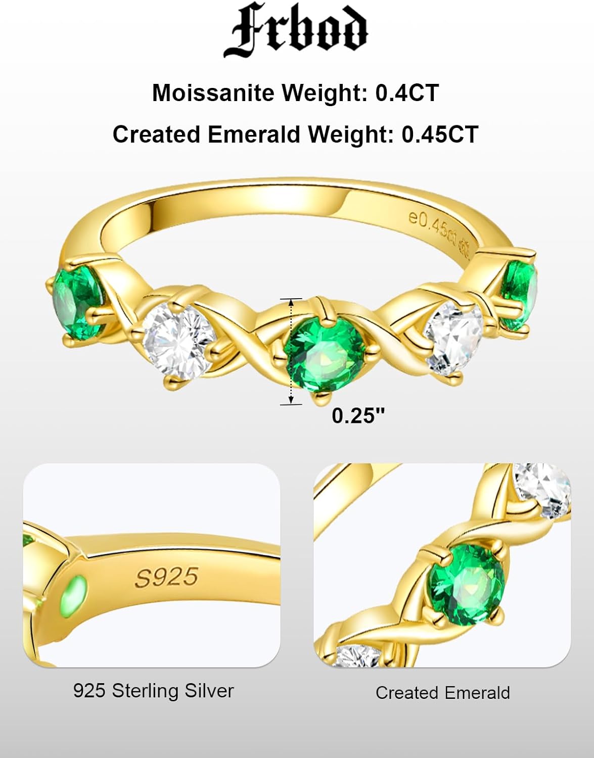 Women's Five Stone Wedding Rings Moissanite/Emerald Half Eternity Band with 925 Sterling Silver|1 Carat Gold Plated 5 Stone Diamond Engagement Anniversary Ring for Lover Wife Size 5-11