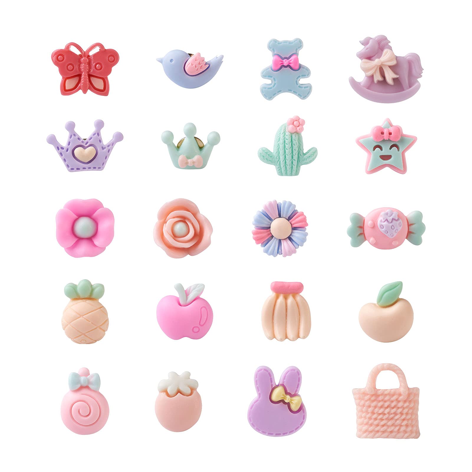 PandaHall 50pcs Resin Push Pins Decorative Thumb Tacks Cute Flower & Fruit Drawing Pins for Cork Boards Maps Photos Wall Bulletin Board, Random Mixed Shapes