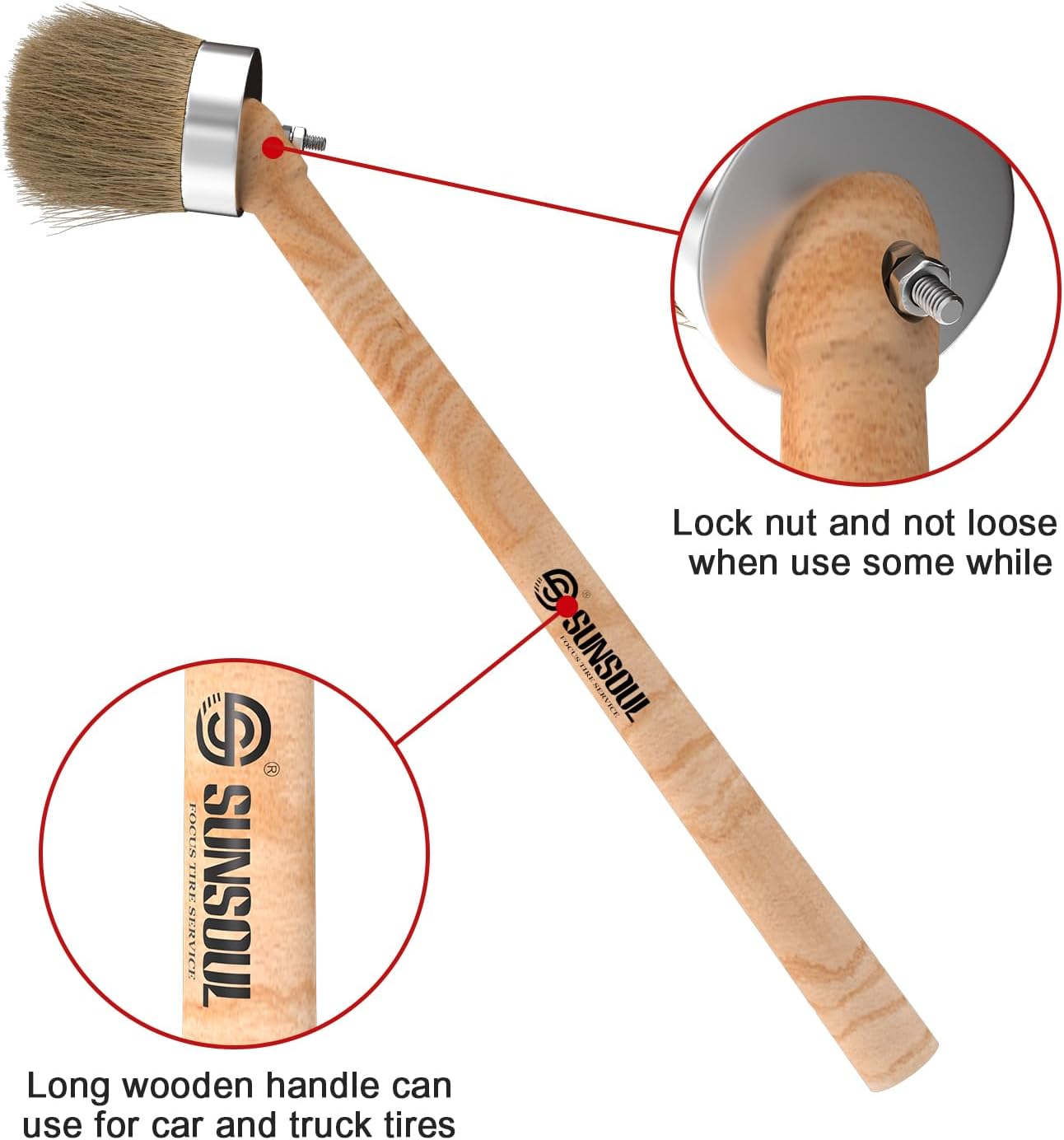 SUNSOUL Wooden Handle Angled Tire Mounting Paste Lube Brush 15.75” in Length, Compatible with Universal Tire Mounting Compounds and Other tire lubes - Image 3