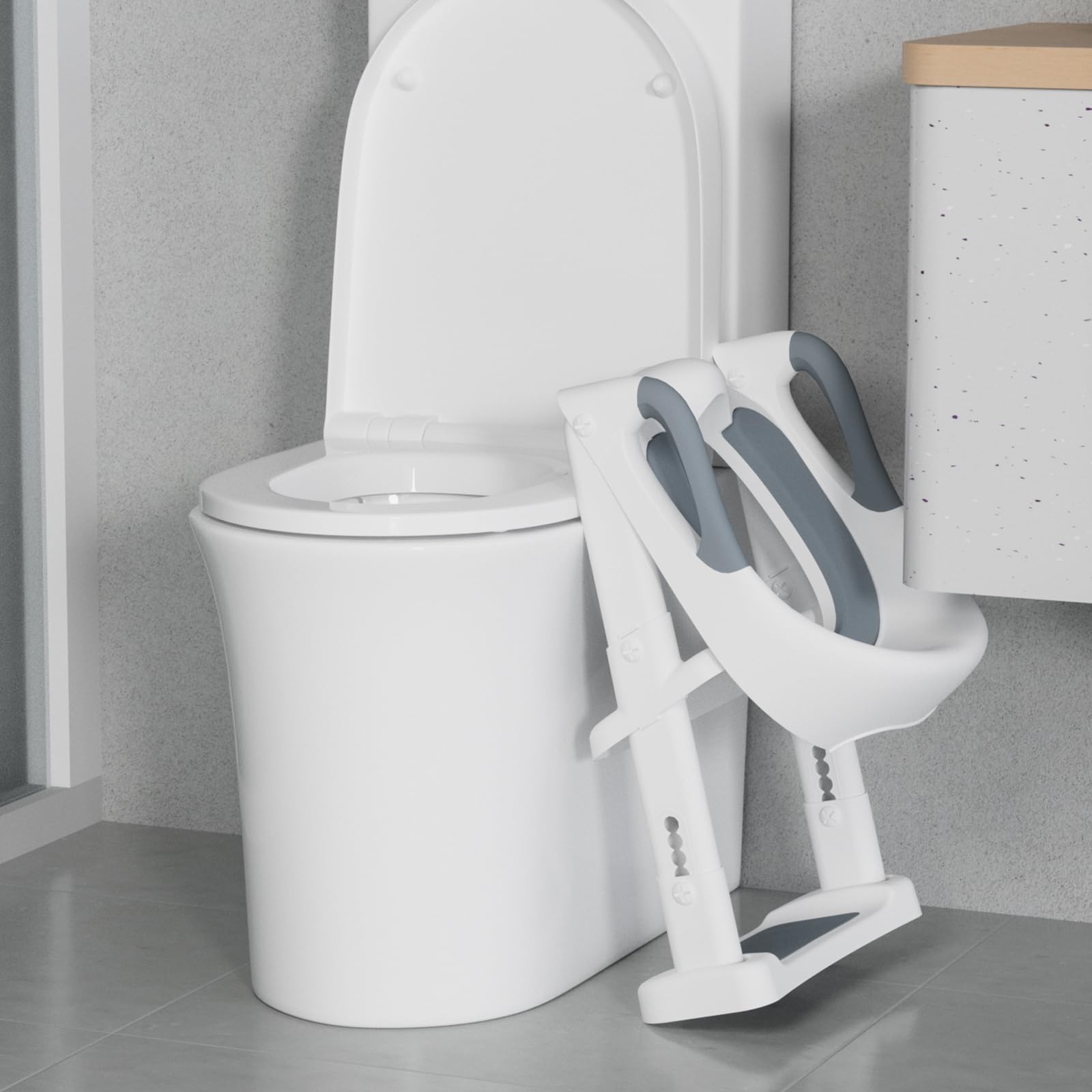 DEANIC Toilettensitz Kinder mit Treppe, Töpfchen mit Leiter,PU Gepolstert, Toilettenaufsatz für Kinder ab 1-7 jahre, Klositz für Kinder 38-47cm (Grau)