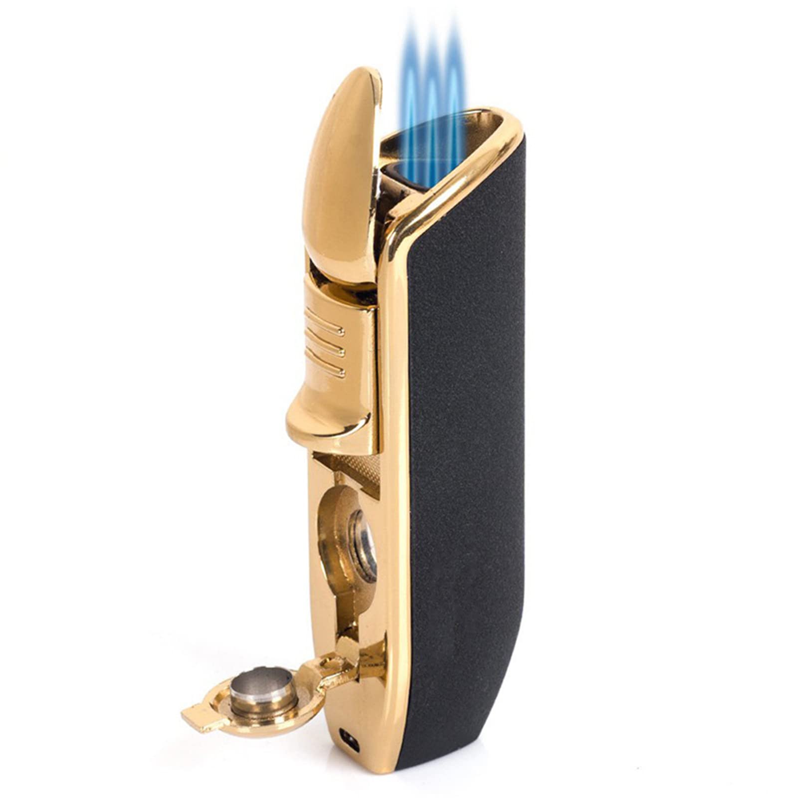 Encendedor de Cigarros de Bolsillo Triple Jet Antorcha Llama Triple Recargable Butano Gas Ajustable Metal Antorcha Inflable a Prueba de Viento Encendedor Hombres Gadgets
