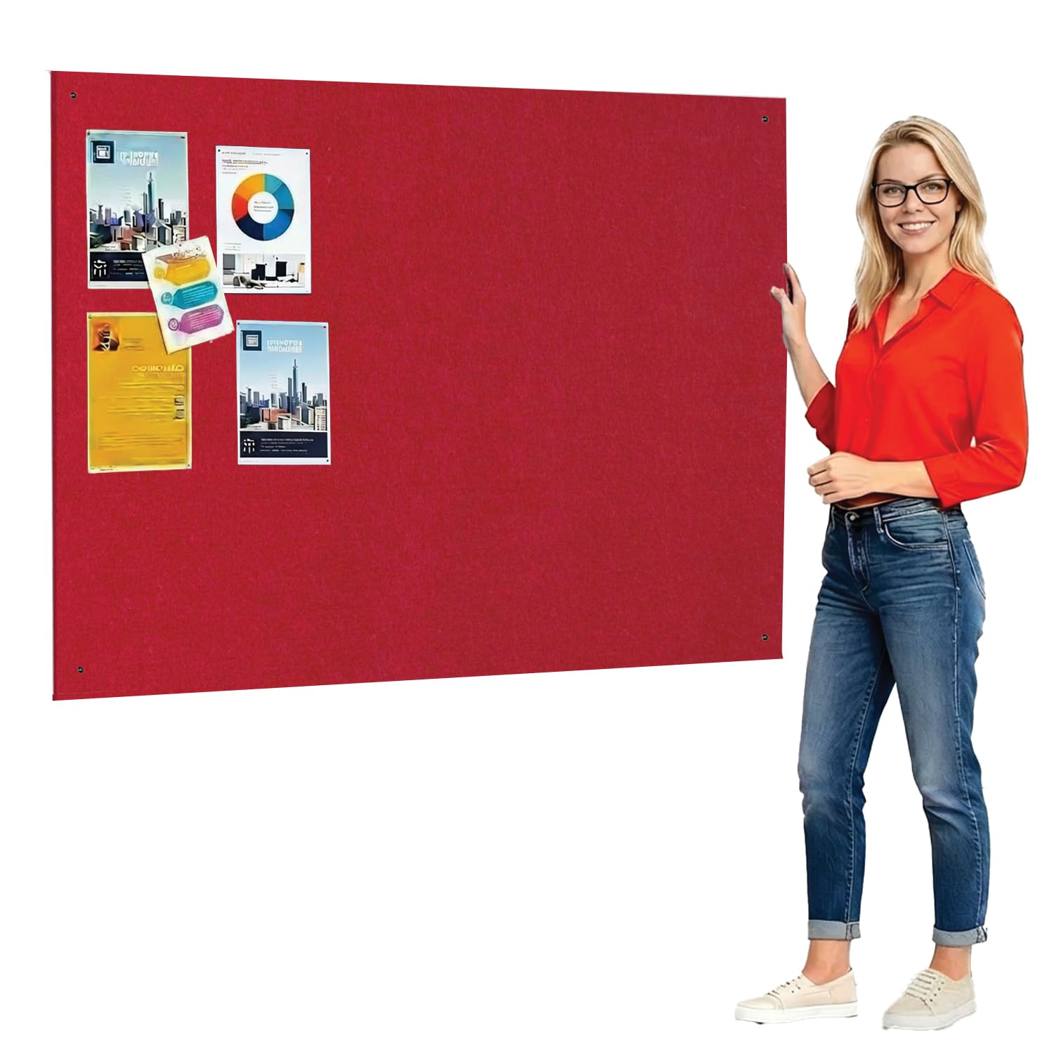 Frameless Fire-Retardant Red Noticeboard, 120 x 150 cm, Message Pinboard, Recycled, Wall-Mounted - 12 Colours to Choose from - Ideal for Office, School, Public Displays