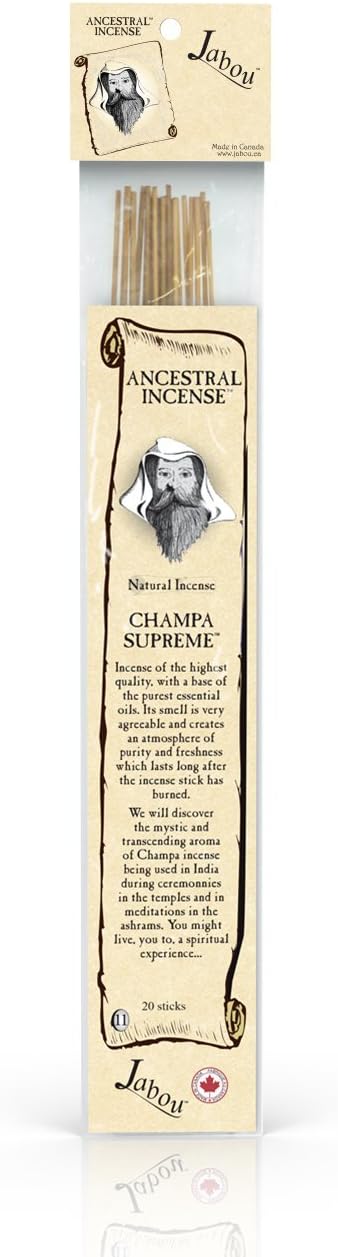 Ancestral 100% Natural Hand Dipped Incense Sticks - Champa Supreme Aroma - for Meditation, Yoga, Relaxation, Magic, Healing, Prayer & Rituals - 11 inch - 60 Minutes - 20-Pack