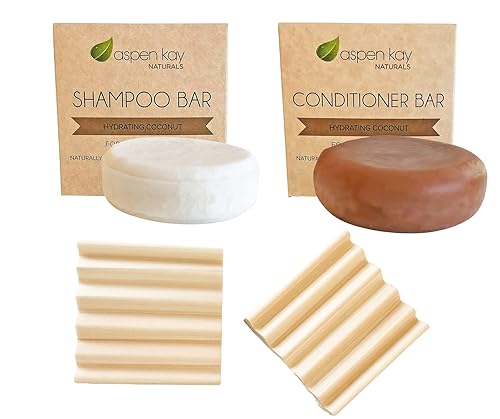 Barra hidratante de champú y acondicionador de coco con mini jabonera, barras hechas con ingredientes naturales y orgánicos, sin sulfatos, libre de
