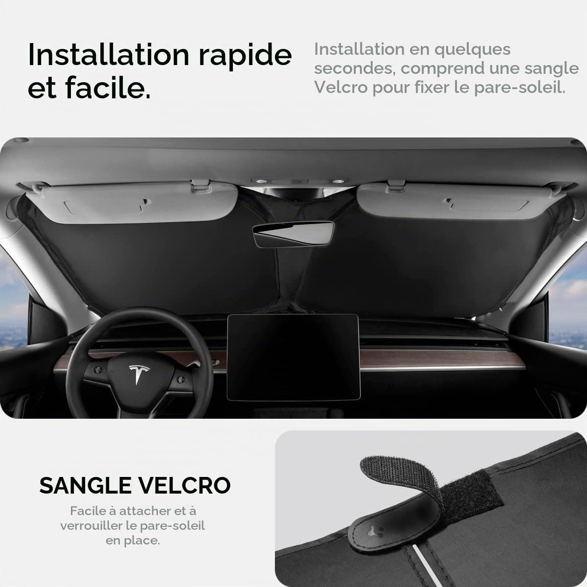 Spigen Tesla Model Y Juniper 2025 2026 Model 3 2021-Highland 2026 Pare-Soleil pour Pare-Brise Avant, Bloque la Protection Solaire Contre Les Rayons UV, Compatible avec Tout Tesla Model Y et 3