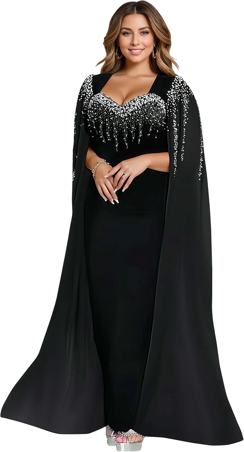 Elegant Cape Sleeve Dress for Women Wedding Guest, Prom, Gala, Mother of The Bride