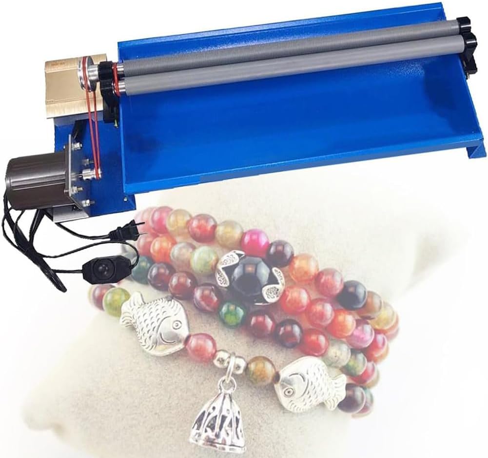 Semi-Automatic Beads Machine, Beading Threading Machine with Adjustable Roller Width and Stepless Speed Regulation, for 4-10mm Jade Beads, for Bracelets, Necklace