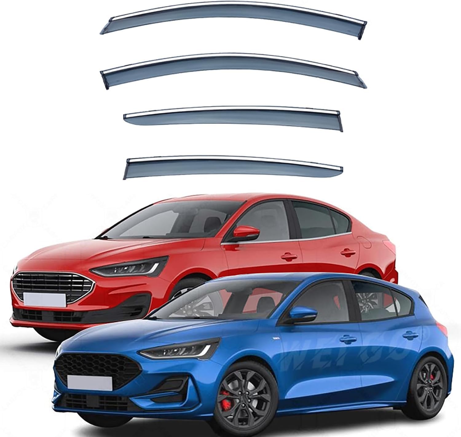 FengXH Window Deflectors for Ford Focus Hatchback/Sedan MK4-C159 2019+ - 4pc Smoke Tint, Waterproof, Noise Reducing.