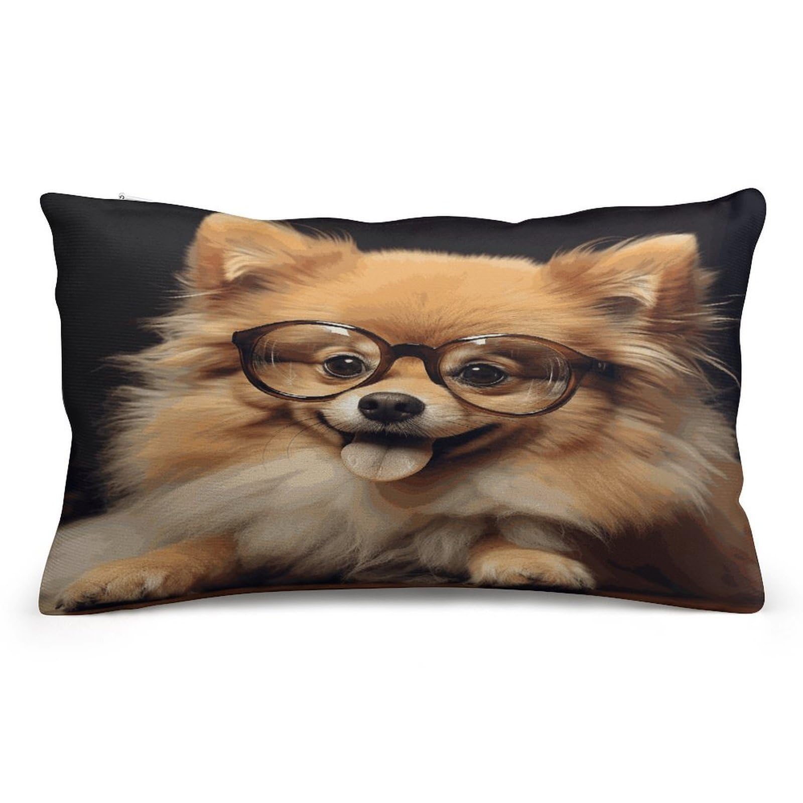 FekiLoot Pomeranian Dog Wearing Glasses Pillowcases Super Soft Cozy Lumbar Decorative Throw Pillow Covers Plush Pillow Shams with Zipper Double-Sided Decorative Pillows Shells for All Seasons