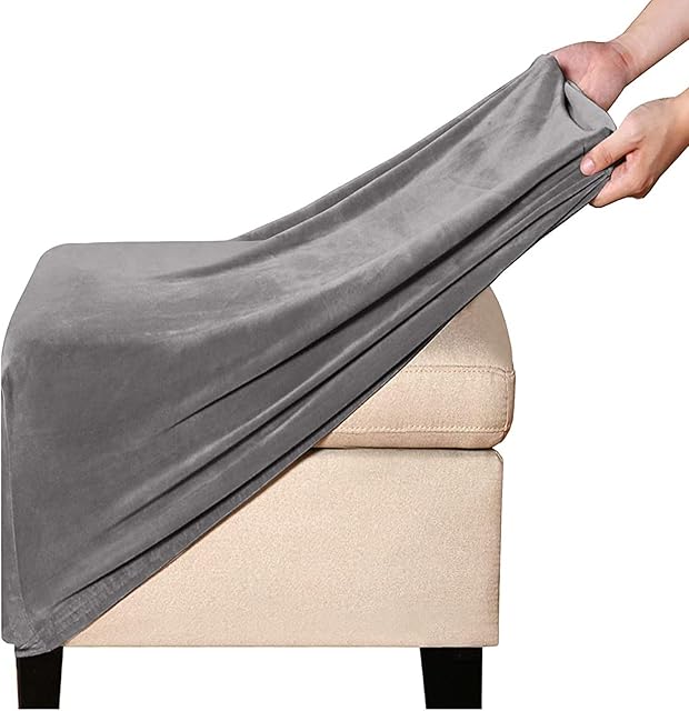 Ottoman Slipcover Square Velvet Footstool Cover Large Brown/Grey/Black Footrest Pouffe Protector Covers with Elastic Bottom Washable Super Soft Universal Slipcovers (Color : B)