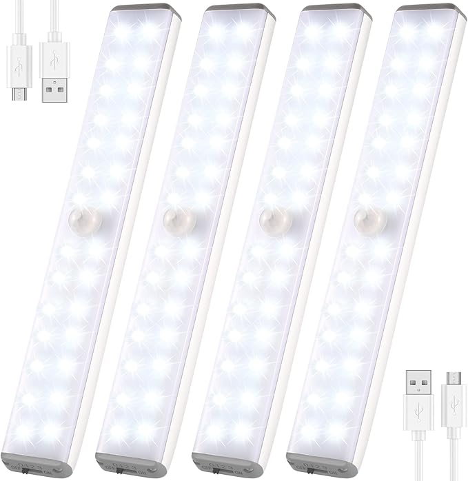 VCY VCY Onder Kastverlichting, LED-bewegingssensorlicht, binnenkast, draadloze onderbouwverlichting, keukenkastverlichting, oplaadbare slaapkamernacht, huiselijk leven op batterijen, stick on voor plank, traplampen