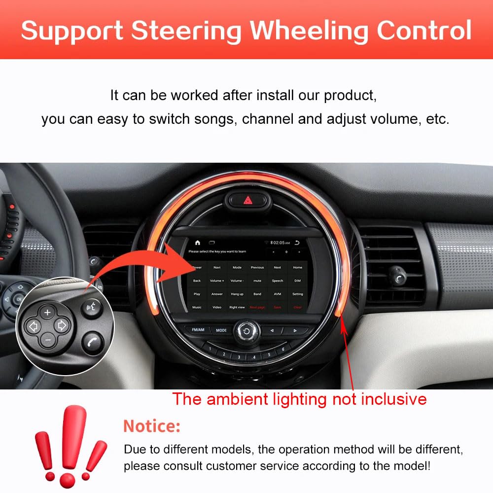 9" Android Auto GPS Radio Navigator Carplay Replacement for BMW Mini Cooper R56 F55 F56 F57 John Cooper Works、One First、One D、Cooper SD 2013-2017 with GPS Bluetooth FM USB WiFi DVR RDS TPMS SWC Dab