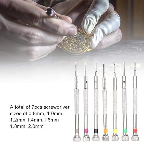 Miniatura 2 de Juego de destornilladores TMISHION, 7 piezas de destornillador ranurado para reparación de relojes, destornillador plano hecho de acero inoxidable