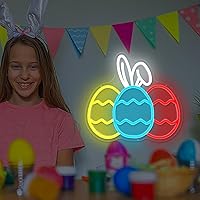 Vista 2 de Letrero de neón de huevo de Pascua regulable, decoraciones de Pascua, orejas de conejo, letrero de neón LED para decoración de pared, letrero de luz