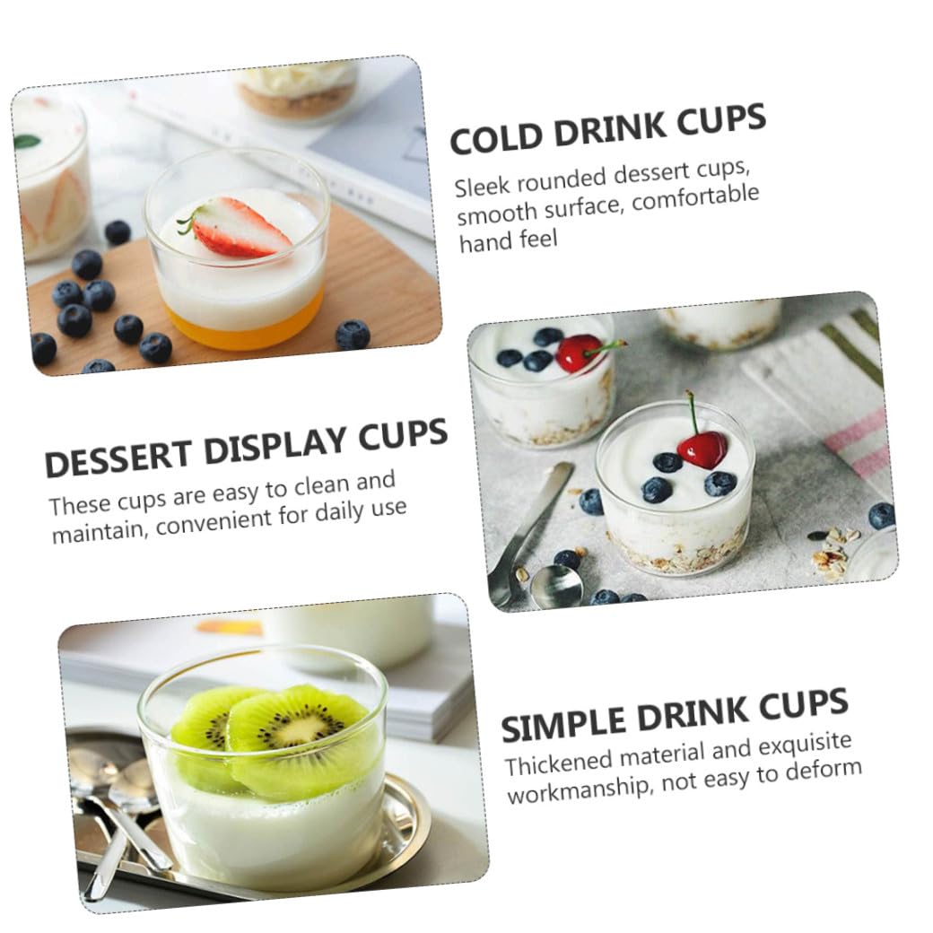 NOLITOY 4 Vasos de Postre de Vidrio Reutilizables 200 Ml, Tazas de Mousse Redondeadas para Hogar y Buffet, Moldes Prácticos para Cupcakes y Bebidas Frías, Aptos para Fiestas y Refrigerio