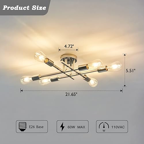 Miniatura 2 de ZGLAOJT Lámpara de techo semiempotrada de 6 luces, lámpara industrial cromada, iluminación de granja para comedor, sala de estar, cocina, dormitorio