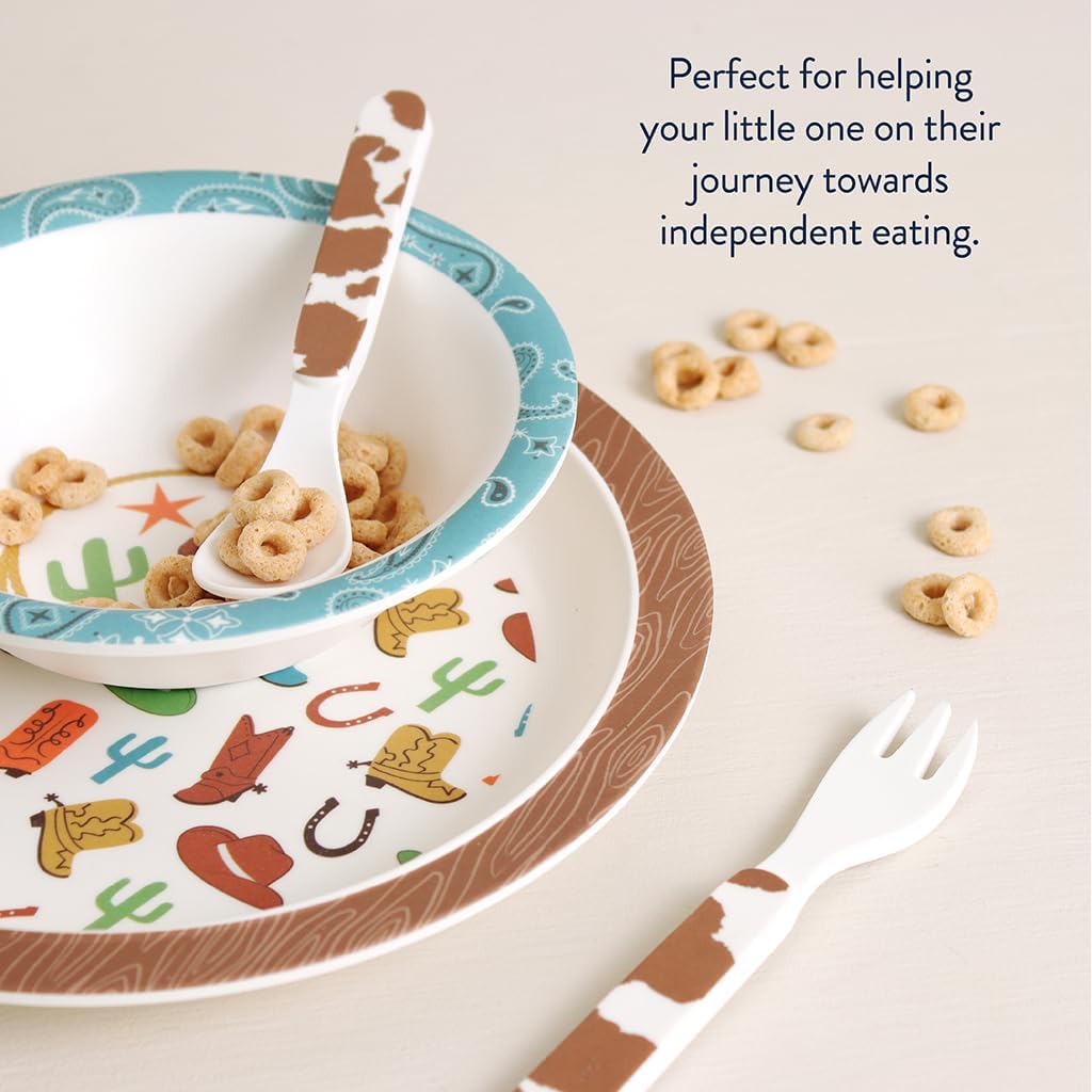 Itzy Ritzy Kids Dinnerware Set, Toddler Plate Bowl & Utensils (Western) image 5