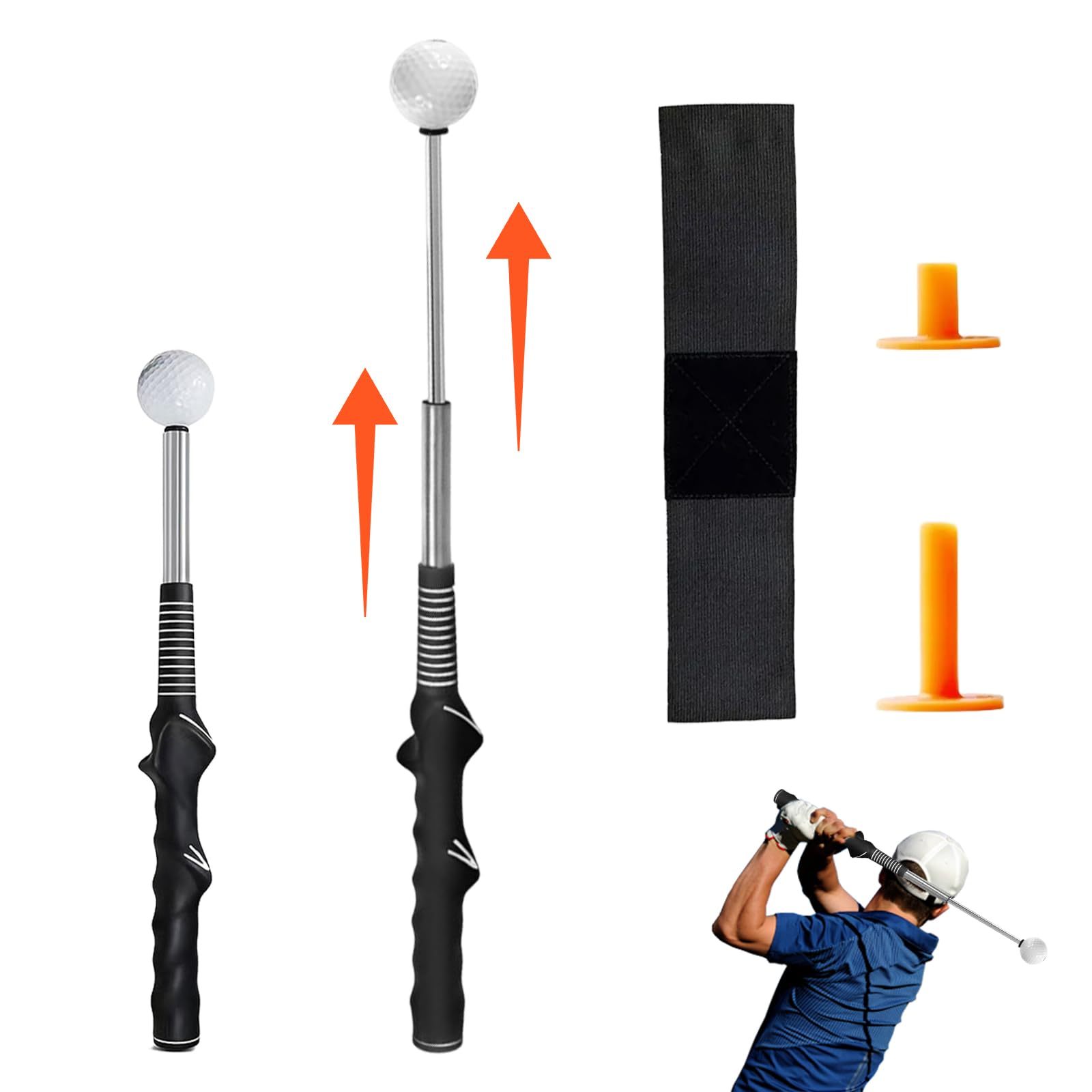 Golf Grip Swing Training Aid, Retractable Golf Training Aids with Arm Band and Striking Pad(75mm), Golf Swing Trainer for Warm-up, Indoor Practice -Strength & Tempo Training for Chipping Hitting