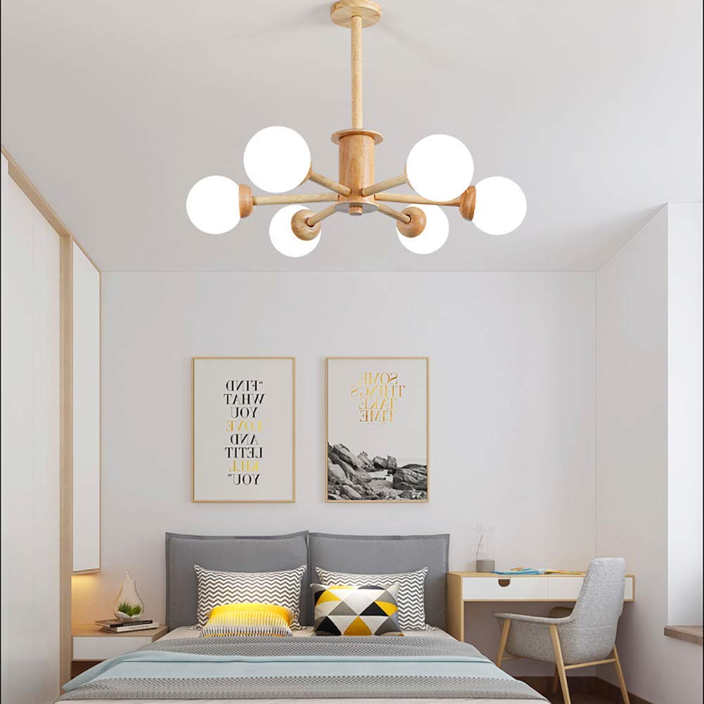 WHLMYH Chandeliers，Classic Simple Style Semi-Flush Wooden Chandeliers,Pendant Lighting for Living Room Dining Room Bedroom Office Lighting,Wood,6T
