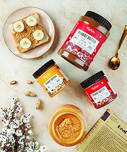 Image of Nutrio 100% Natural Peanut Butter Unsweetened 350gm (Crunchy) || Made with 100% Roasted Peanuts | No Added Sugar | No Added Salt | No Added Oils | Zero Cholesterol | Vegan (350 GM)