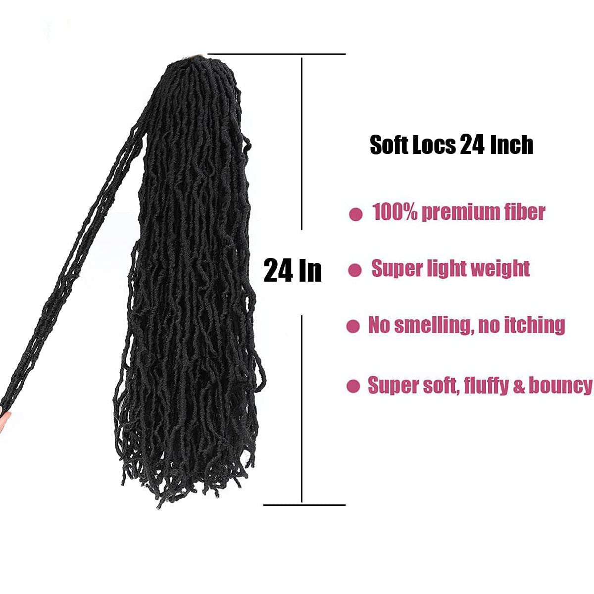 24 Inch 7 Packs Soft Locs Crochet Hair New Faux Locs Pre-looped Goddess Locs Super Lightweight Synthetic Crochet Hair Braids Extensions For Black Women(24inch, 7packs, 1b)
