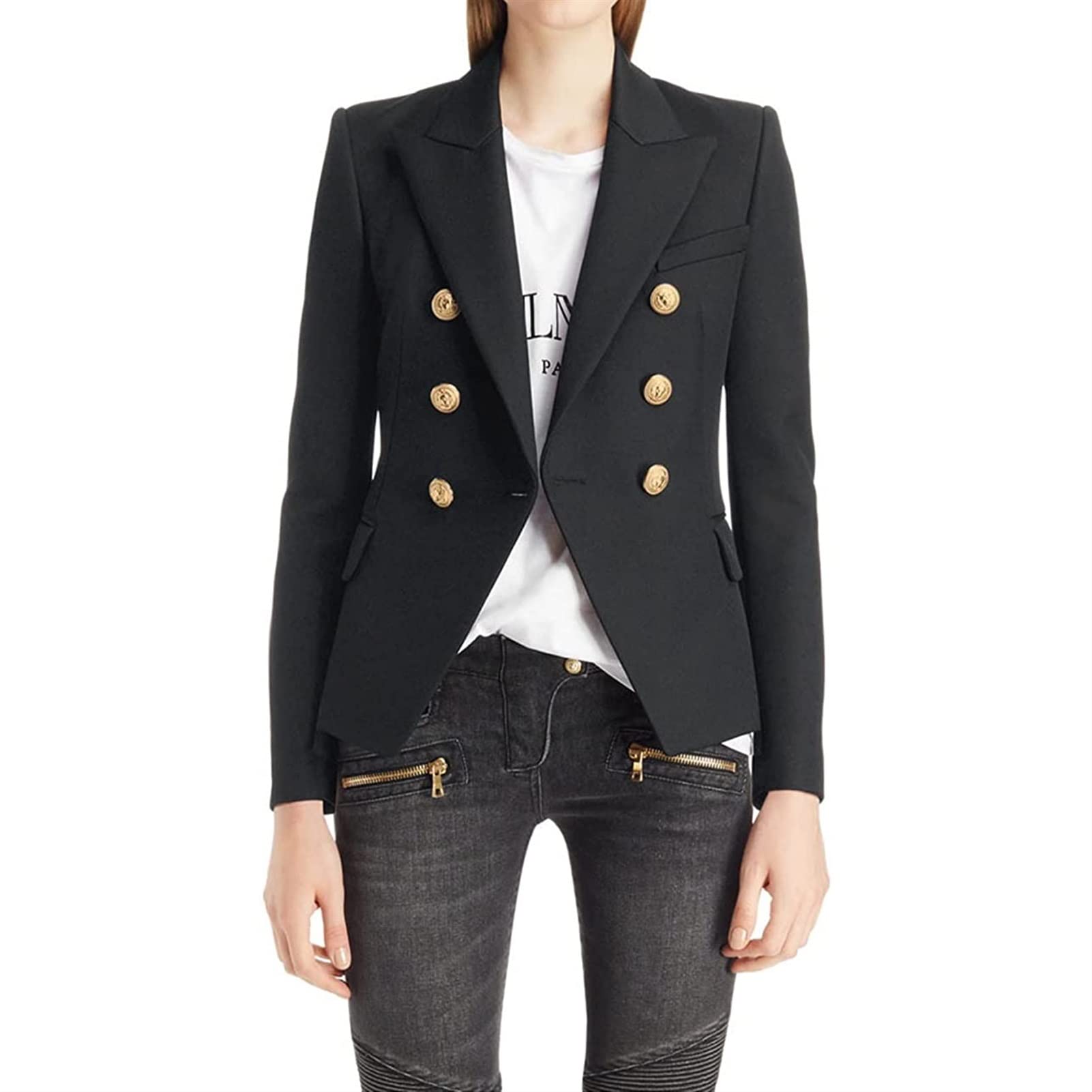 Blazer Damen Lang Langarm Frühlings Casual Jacke Übergangsjacke Büro Business Elegant Knöpfen Vintage Anzugjacke Blazer Slim Fit Schwarz Tailliert Sportlich Cardigan Sakko Strickjacke