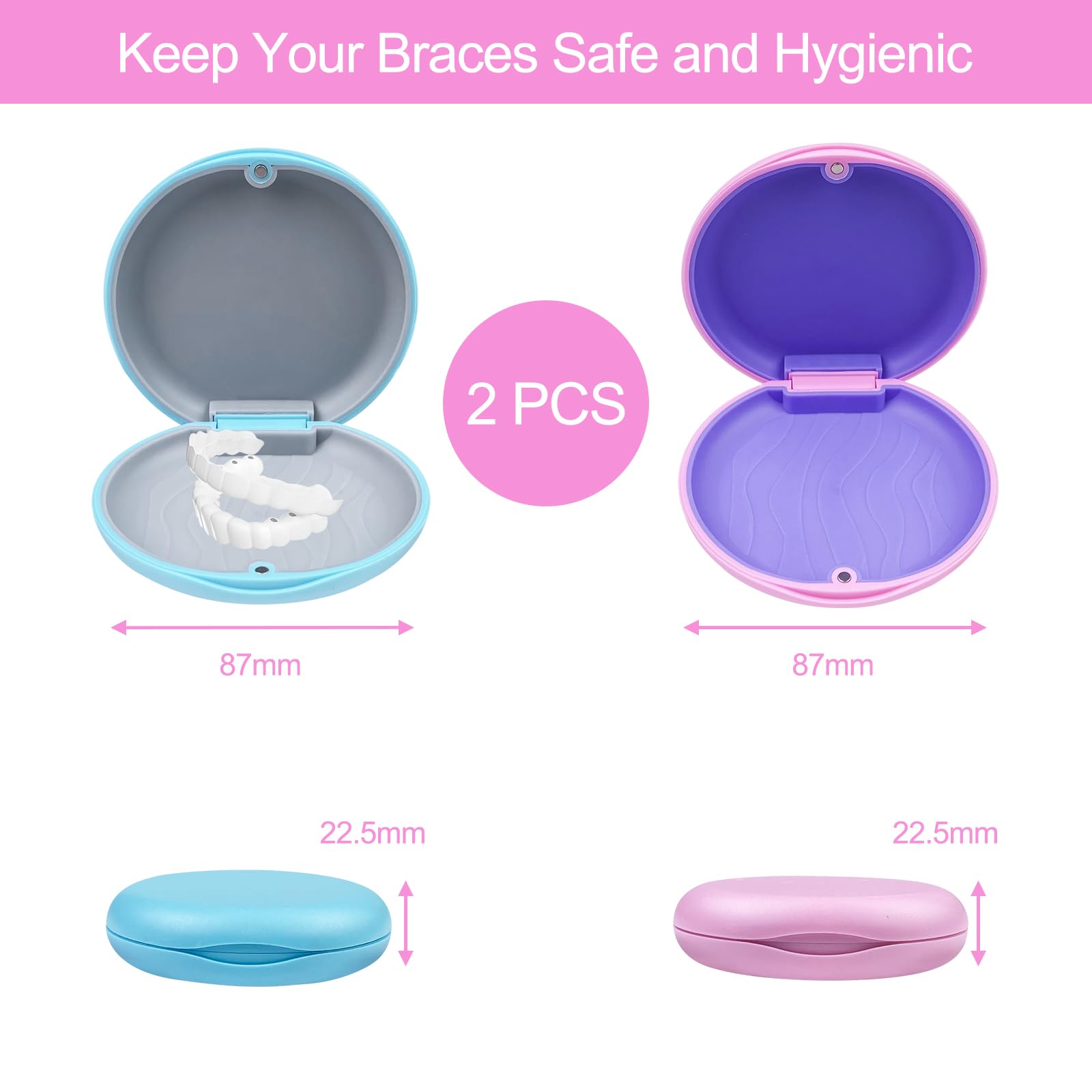 Avesteir 2 pezzi porta apparecchio denti, caso per dentiera, custodia bite dentale, contenitore per protesi dentarie, scatola ortodontica, Resistente e Facile da Pulire, per aligner (Rosa e blu)