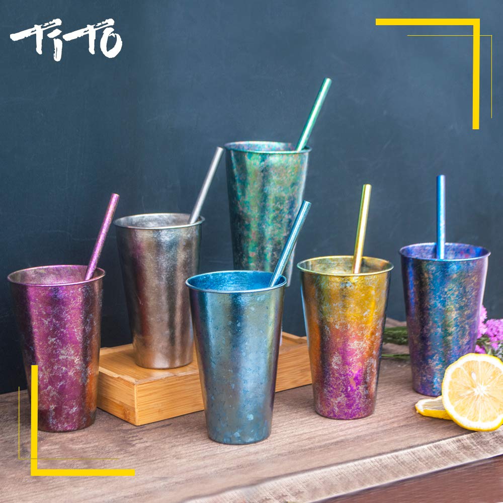TITO Tragbarer Titanbecher mit Titan-Strohhalm, kleiner Kaffee, Wein, Bier, Trinkbecher für Tee, Wasser, Picknick, Grillen, Reisen, Camping, Wandern, Jagd, 480 ml (bunt)