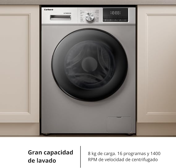 Corberó - Front Load Washing Machine | CLT805XVIN | 8 kg | 1400 Rpm Inverter | 16 Programs | Anti-Allergy Steam | Deferred Start | Quick Wash | XXL Door | Inox [Energy Class A]