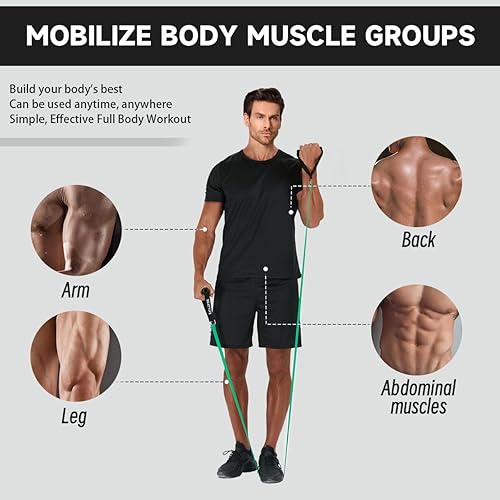 Miniatura 6 de Bandas de ejercicio con asas, bandas de resistencia con asas, ideales para terapia física, entrenamiento de fuerza, tonificación muscular, anclaje