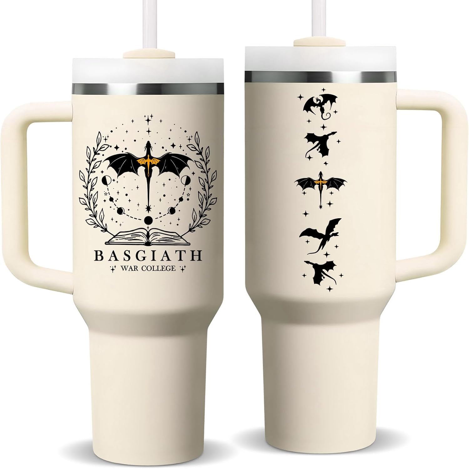 Fufendio Fourth Wing Merch, 40oz Tumbler Mug with Handle & Straw, Funny Inspired Fantasy Book Lovers Gifts for Women, 4th Wing Bookworm Bookish Dragon Merchandise