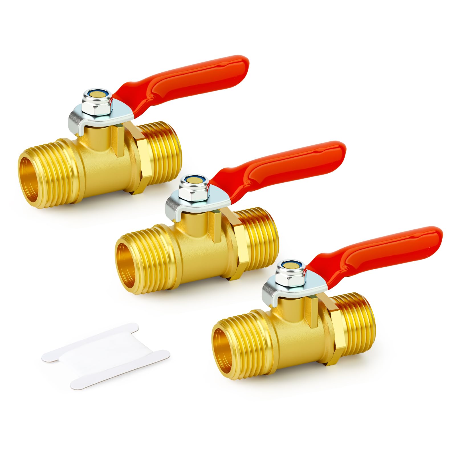 GASHER 3PCS 3/8 Inch Brass Mini Ball Valve, Shut Off Valve, 3/8 Inch MNPT Thread Pipe Fitting
