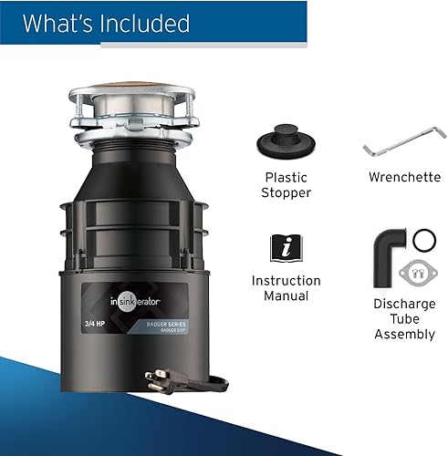 Vista 5 de InSinkErator Badger 5XP Eliminador de basura con cable de alimentación, serie estándar 3/4 HP triturador de residuos de alimentos de alimentación