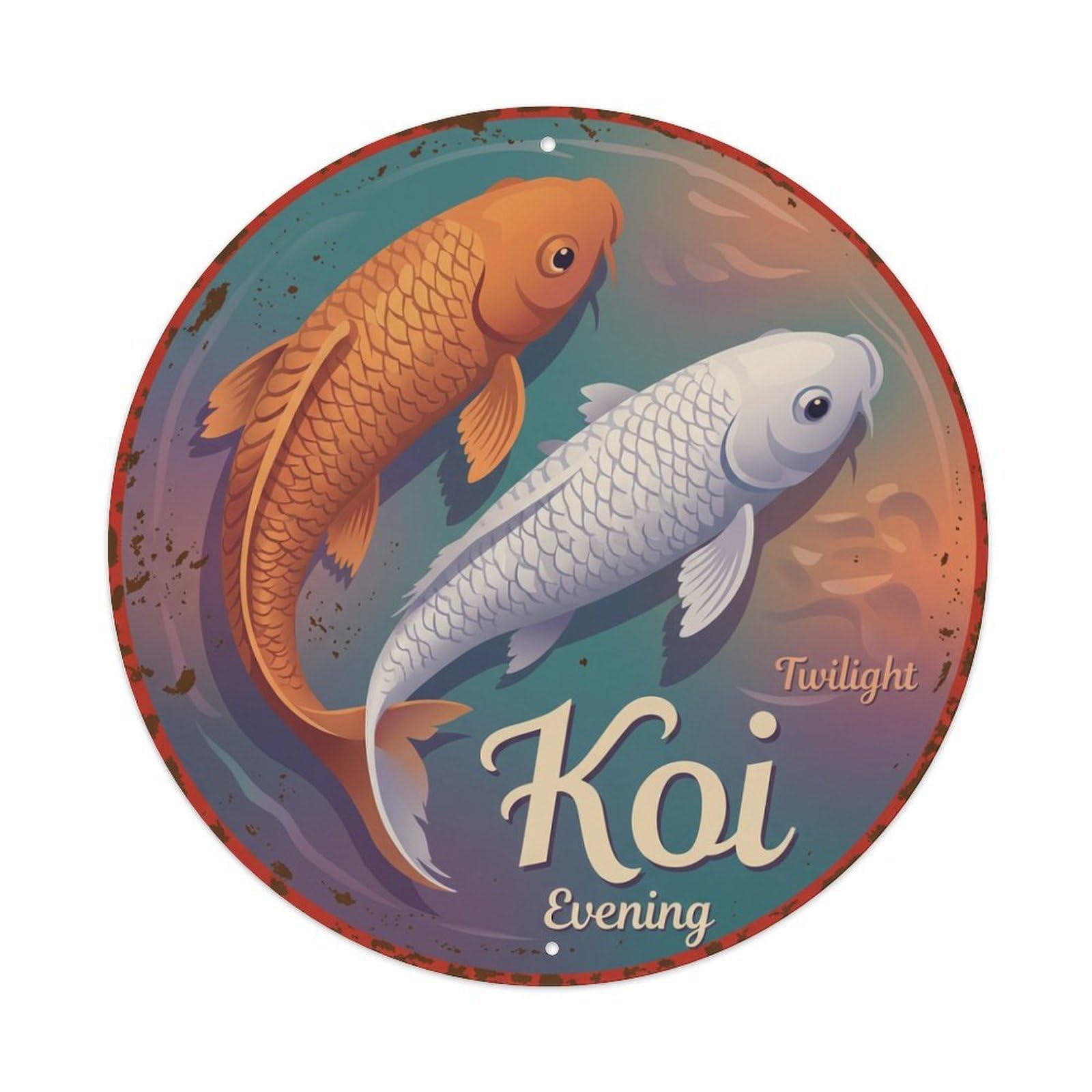 Koi Fish Twilight Evening Waters Dusk Nightfall Sunset Gloaming Metal Tin Sign