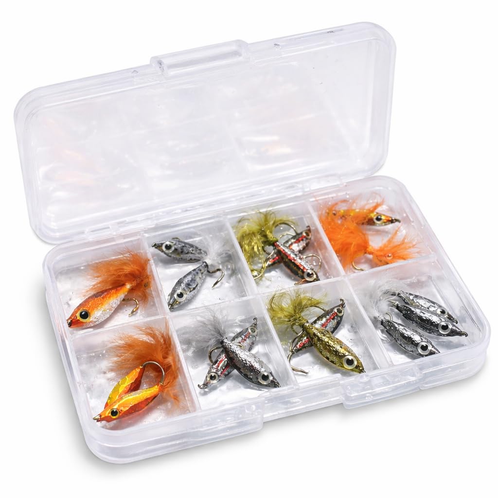 Epoxy Minnow Fly Fishing Flies – 16 Trout Flies in Free Clip Shut Fly Box – Realistic Streamer Lures #340