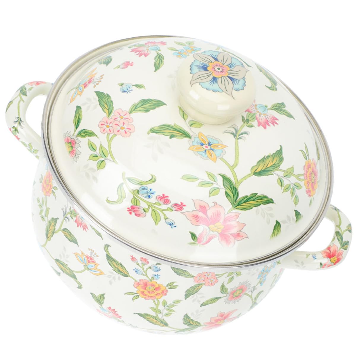 Pentola Smaltata Doppio Manico da 22 Cm, Pentolino per Latte e Zuppe Coperchio, Utensile da Cucina per Fornelli a Gas e Piani Cottura, per Salse e Alimenti