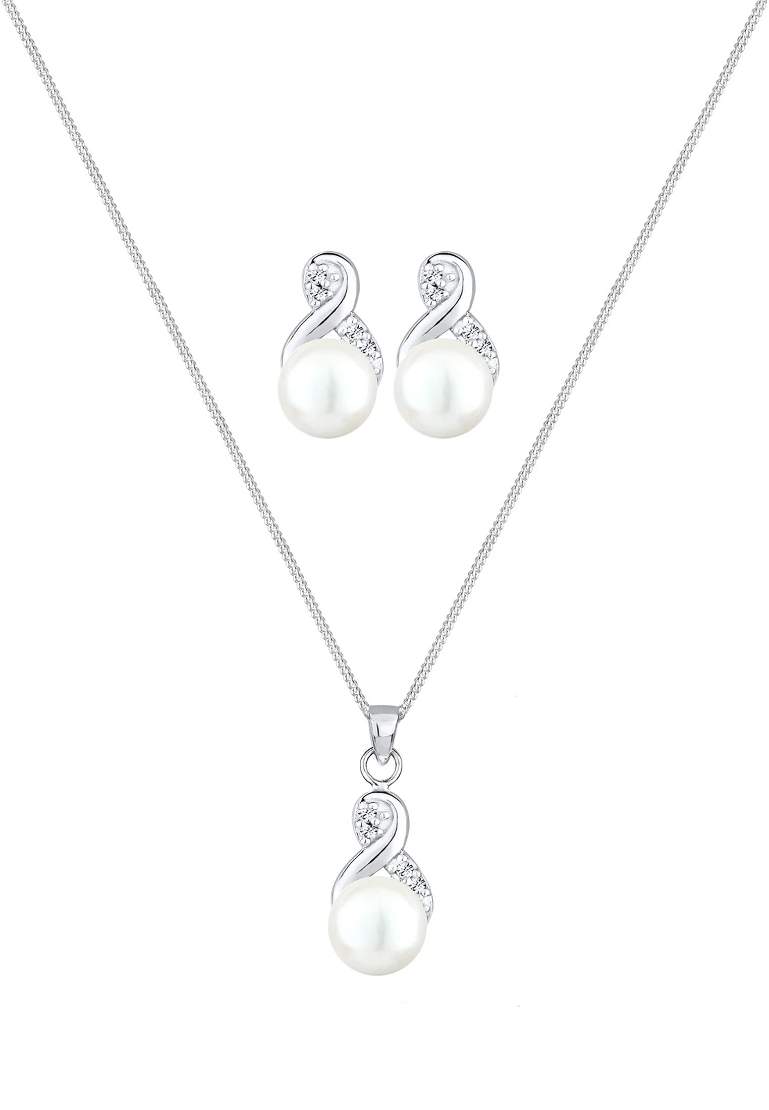 Elli Schmuckset Damen Infinity Symbol mit Süßwasserperlen | mit Kristallen, 925 Sterling Silber