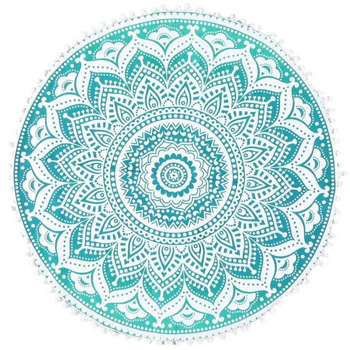 Eyes of India - 32 Zoll Bodenkissen, Meditation, Sitzkissen, Mandala, Tagesdecke, rund, voller Farben, dekorativ, Boho, Boho, Hund, indisch, Bezug – Grün #1, 80 cm, Durchmesser