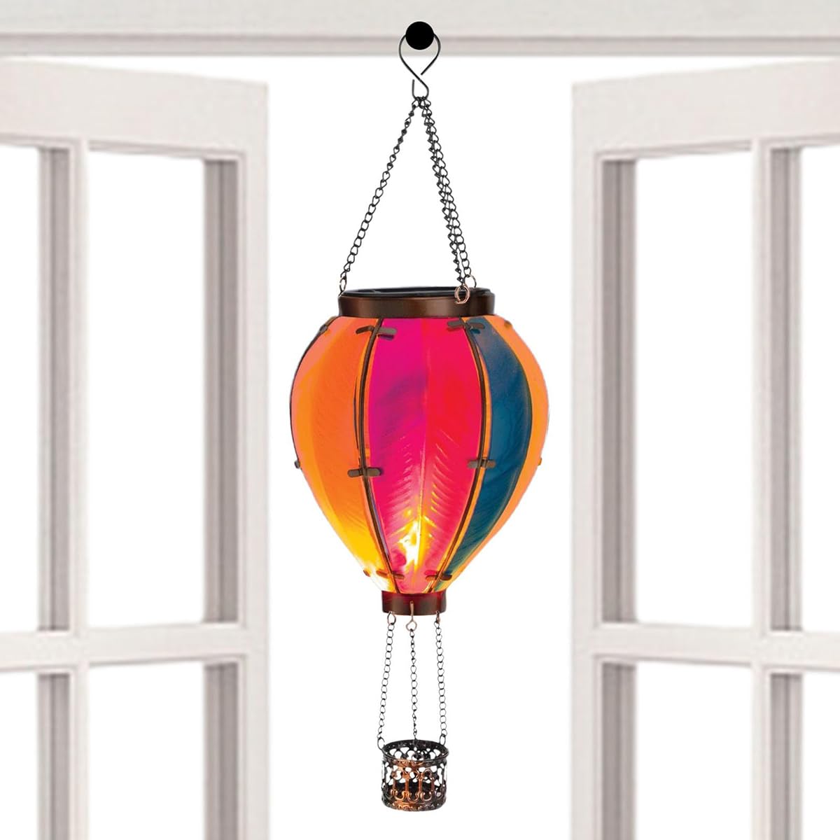Lot De 2 Lampes Solaires En Montgolfière Pour Jardin - Lanterne LED Flamme Vacillante Suspendue, Décoration Extérieure