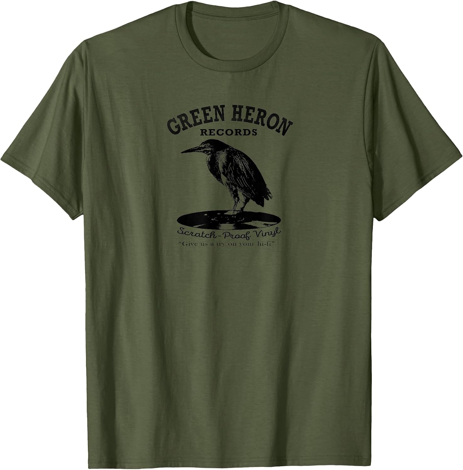 Green Heron Vintage Vinyl Records Birds & Music T-Shirt