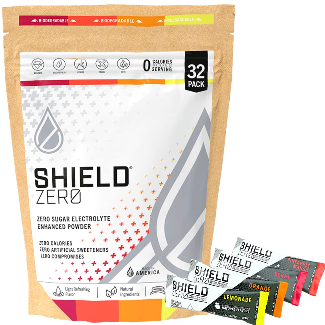 SHIELD Zero | Sugar-Free Electrolyte Replenisher Powder Packets | Natural Ingredients| Clean & Clear with no Dyes and No Artificial Sweeteners | Electrolyte Replenisher | Sugar Free Electrolyte Drink