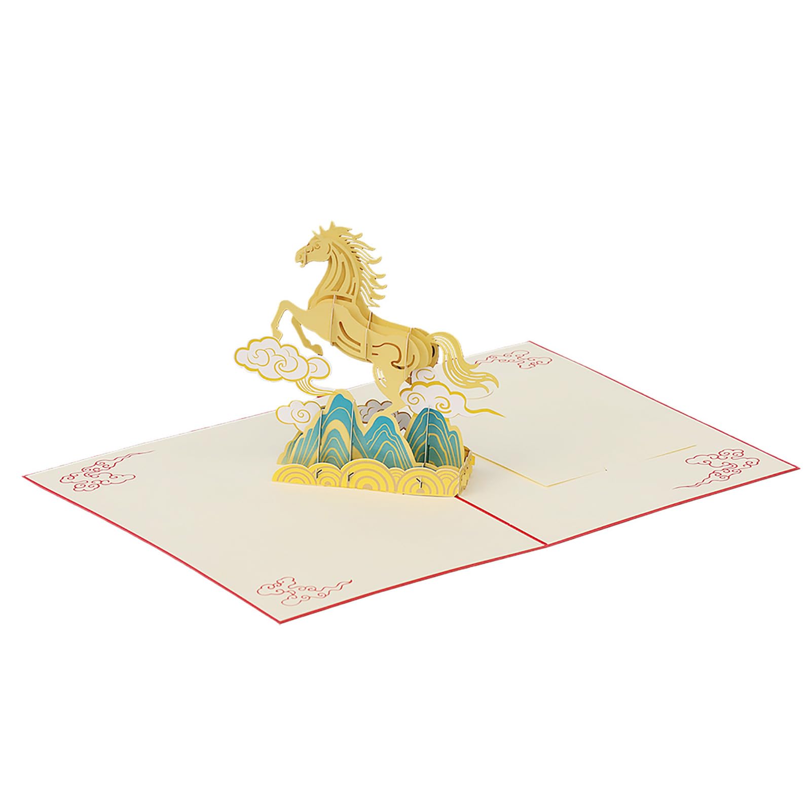 Carte de vœux contemporaine en papier cartonné avec cheval, occasion mémorable, cadeau de festival de printemps, carte de vœux pour l'année du cheval