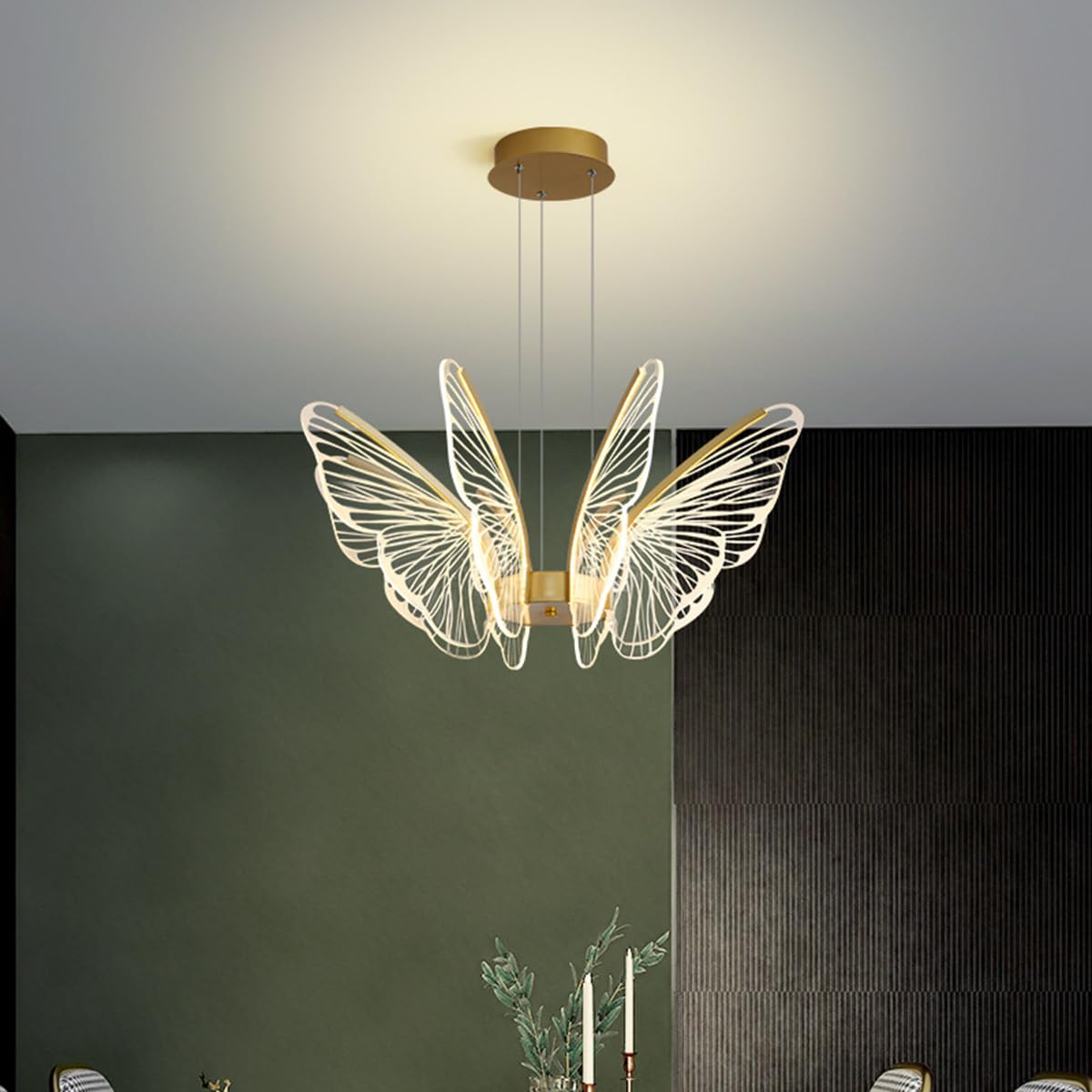 BININBOX LED Ceiling Light Butterfly Wing Modern Hanging Chandelier Dimmable Pendant Light with Remote Control for Bedroom Dining Room (36W-Dimmable with Memory Function)
