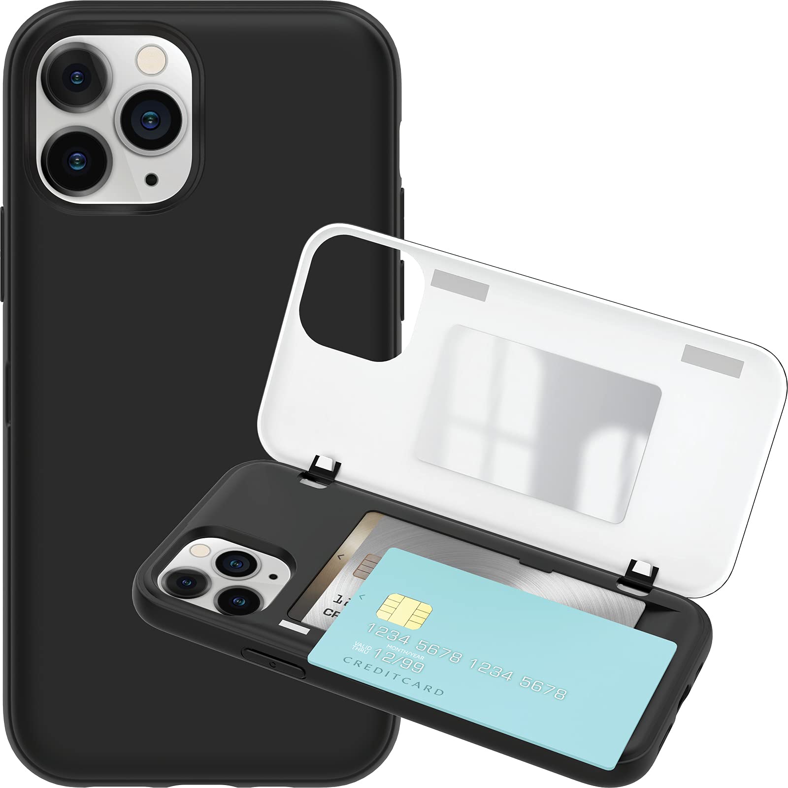 JUST4YOU for iPhone 11 Pro Max Wallet Case with Card Holder Auto Magnetic Closure Hidden Mirror Bumper Cover (Black) CS_BR_MD_I11PM_BK