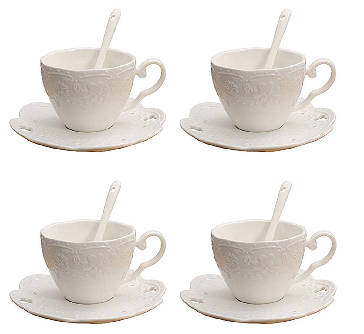 Lot 4 Tasses à Espresso Et Soucoupes Porcelaine Anglaise Baceyong - 90ml 4 Couleurs Pastel