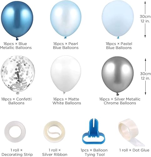Miniatura 4 de 104 piezas de globos azules y plata para guirnalda, arco azul real globos metálicos para baby shower, cumpleaños, decoraciones para boda.