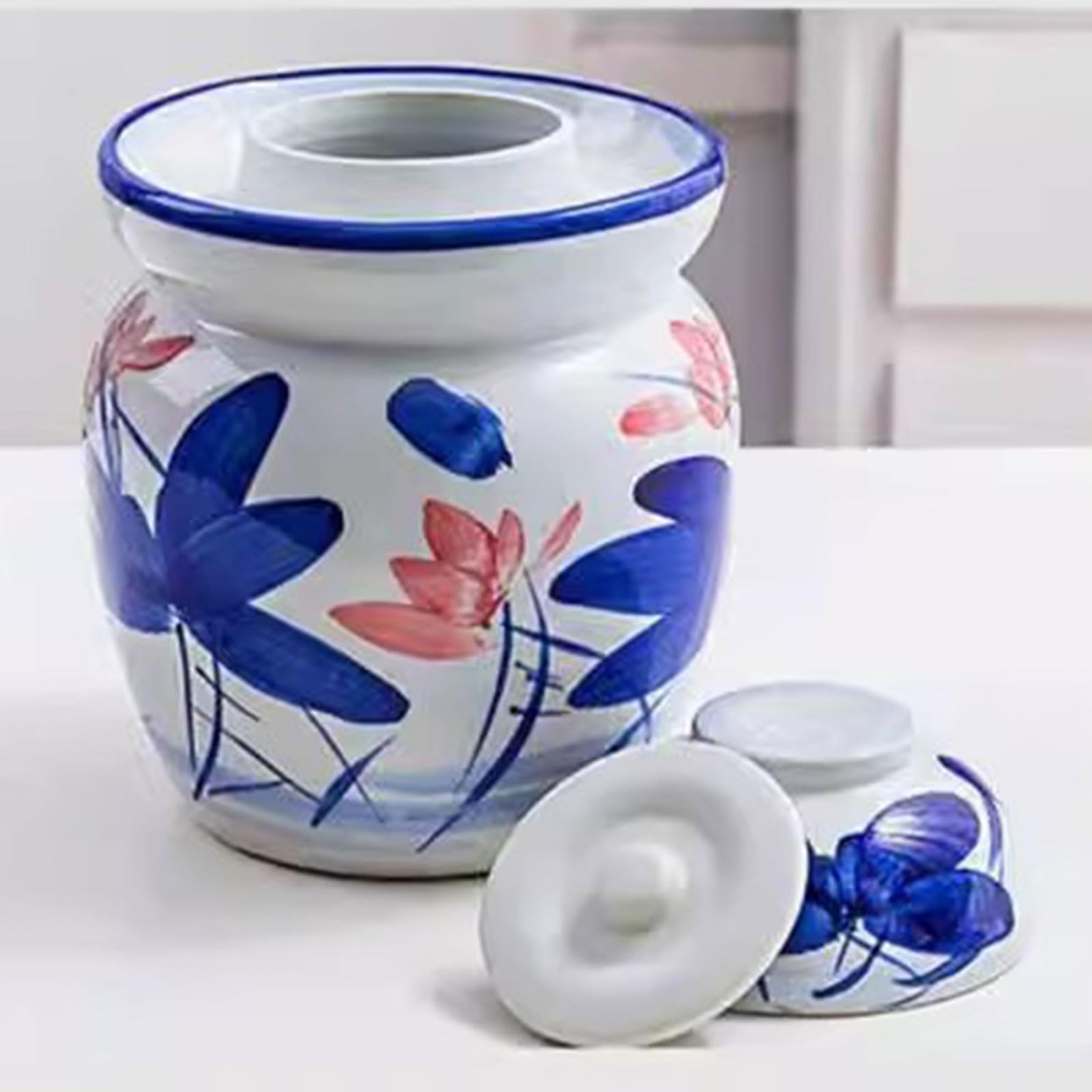 Jar marynowany Duży tradycyjny chiński słoik fermentacyjny z pokrywką z foki, Jingdezhen Ceramic Fermentation Crock for Pickling, Kimchi, Sauerkraut,7kg